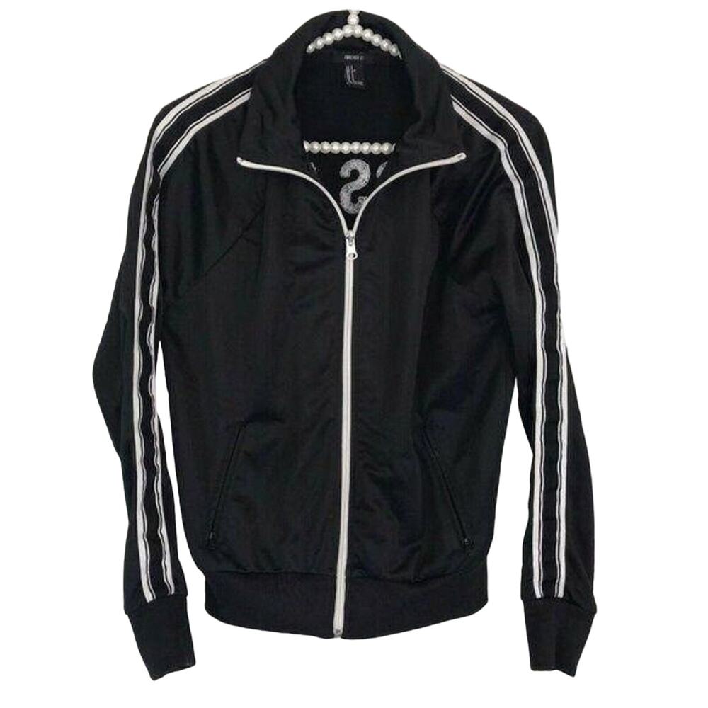 Forever 21 Track Jogging Jacket Front Zip Kiss Me Emblem Sz Small Black Vintage - Picture 1 of 8